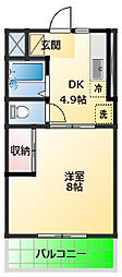 コスモスハイツ 1DKの間取図画像