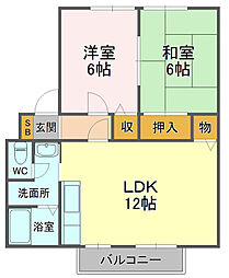 サンビレッジ川合B 2LDKの間取図画像