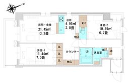 JR中央本線 立川駅 バス13分 大山小学校下車 徒歩12分の賃貸マンション 4階2LDKの間取り