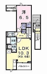 JR青梅線 河辺駅 徒歩8分の賃貸アパート 2階1LDKの間取り
