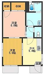 JR中央本線 高尾駅 徒歩15分の賃貸アパート 1階2DKの間取り