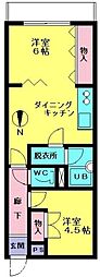 JR中央本線 西八王子駅 徒歩10分の賃貸マンション 2階2DKの間取り