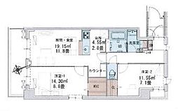 JR中央本線 立川駅 バス13分 大山小学校下車 徒歩12分の賃貸マンション 6階2LDKの間取り