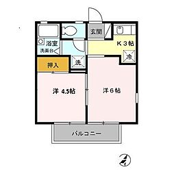 京王高尾線 めじろ台駅 徒歩12分の賃貸アパート 1階2Kの間取り