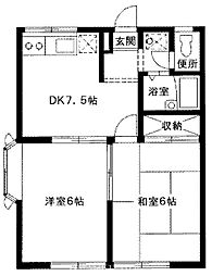 JR八高線 東福生駅 徒歩4分の賃貸アパート 1階2DKの間取り