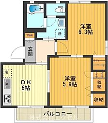 京王高尾線 京王片倉駅 徒歩15分の賃貸アパート 2階2DKの間取り