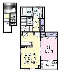 JR青梅線 河辺駅 徒歩29分の賃貸アパート 2階1LDKの間取り