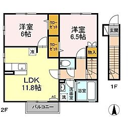 JR五日市線 武蔵増戸駅 徒歩5分の賃貸アパート 2階2LDKの間取り