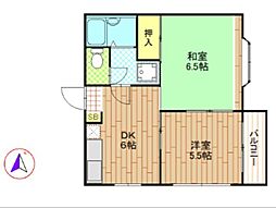京王相模原線 南大沢駅 徒歩8分の賃貸アパート 2階2DKの間取り