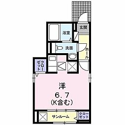 JR中央本線 豊田駅 徒歩14分の賃貸アパート 1階ワンルームの間取り
