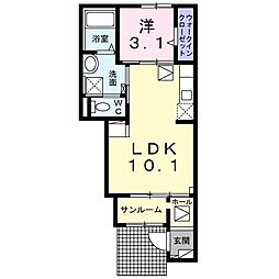JR八高線 小宮駅 徒歩12分の賃貸アパート 1階1LDKの間取り