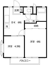 小田急多摩線 小田急永山駅 徒歩13分の賃貸アパート 2階2DKの間取り