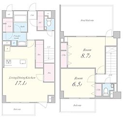 JR中央本線 高尾駅 徒歩4分の賃貸マンション 5階2LDKの間取り