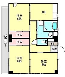ビレッジハウス郷地3号棟 3DKの間取図画像