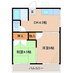 コーポときわ 2DKの間取図画像