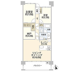 バンベール植田ヒルズヴューコート 2SLDKの間取図画像
