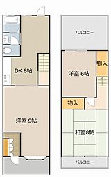 Osaka Metro谷町線 大日駅 徒歩22分の賃貸テラスハウス 1階3LDKの間取り