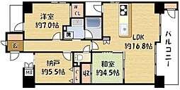KDXレジデンス守口 3階3LDKの間取り