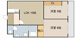 コーポノーブル 6階2LDKの間取り