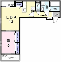 ロワール 2階1LDKの間取り