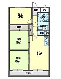 ネストクレール 2階3DKの間取り