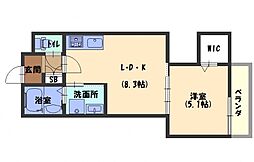 フォレストクリエオーレ上島町弐番館 3階1LDKの間取り