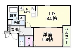 フジパレス大和田II番館 3階1LDKの間取り