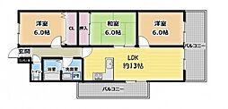 朝日プラザ寝屋川 3LDKの間取図画像