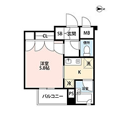 千草 1Kの間取図画像