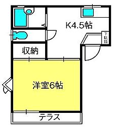 リバーベール 1階1Kの間取り