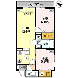 さいたま市見沼区東大宮7丁目アパート 2LDKの間取図画像