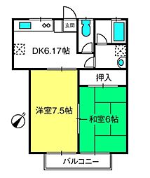 大河内ハイツ2号棟 2DKの間取図画像