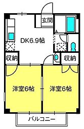 ホワイトヒルズ2 2DKの間取図画像