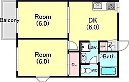 パークサイドハウスB 2DKの間取図画像