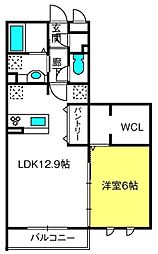カーサコンフォルトB 1LDKの間取図画像