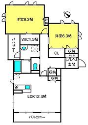 ラディーチェA 2LDKの間取図画像