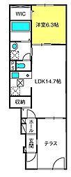 レヴァータ 1LDKの間取図画像