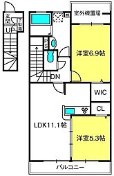 クレベール3 2LDKの間取図画像