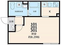 こもれ陽コクリコ 1Kの間取図画像
