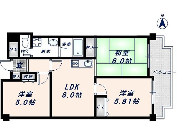 友井グレイス 203｜大阪府東大阪市友井5丁目(賃貸マンション3LDK・2階・53.63㎡)の写真 その2