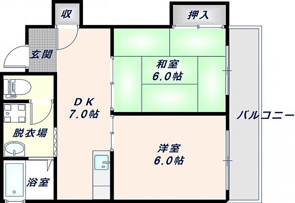 大蓮ハイツ 203｜大阪府東大阪市大蓮北3丁目(賃貸マンション2DK・2階・40.00㎡)の写真 その2