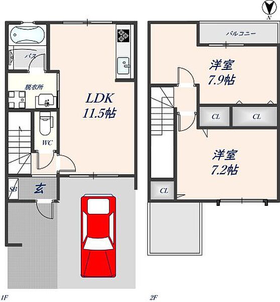 ヴィラージュ新町 103｜大阪府八尾市東山本新町6丁目(賃貸アパート2LDK・1階・62.61㎡)の写真 その2