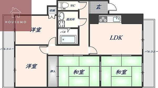 ボリーバージュ藤増 306｜大阪府八尾市荘内町1丁目(賃貸マンション4DK・3階・78.00㎡)の写真 その2