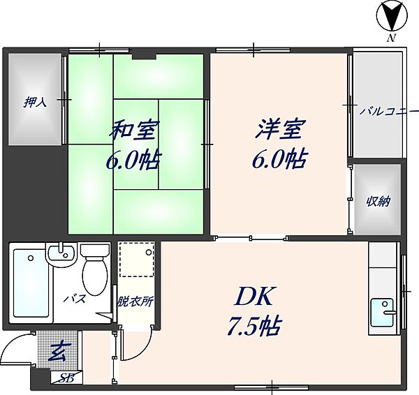 るなまんしょん ｜大阪府八尾市青山町5丁目(賃貸マンション2DK・3階・40.00㎡)の写真 その2