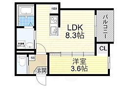 CLOUD 放出 1階1LDKの間取り