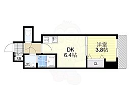 GARDENIA城東 2階1DKの間取り