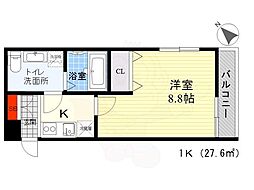 カーサクレスト清水1 2階1Kの間取り