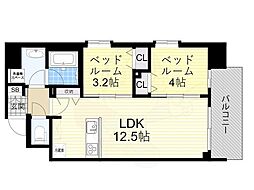 ルフォンプログレ南森町 8階2LDKの間取り