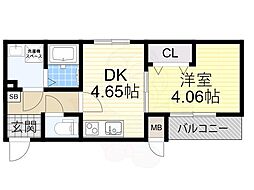 ドゥエリング高殿 2階1DKの間取り