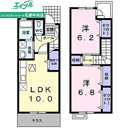 グラシアスIII 1階2LDKの間取り